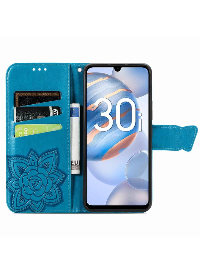 اس-توب جراب هاتف Honor 30i من الجلد المنقوش بنقشة زهور الحب والفراشات - Image 3