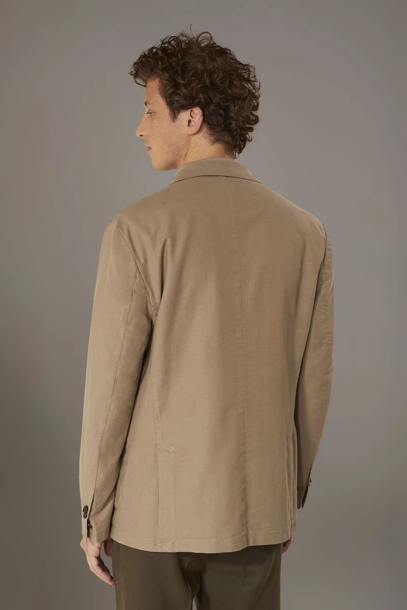 Doppelganger Beige Single breasted cotton linen jacket - Taupe for Men | Best Price UAE