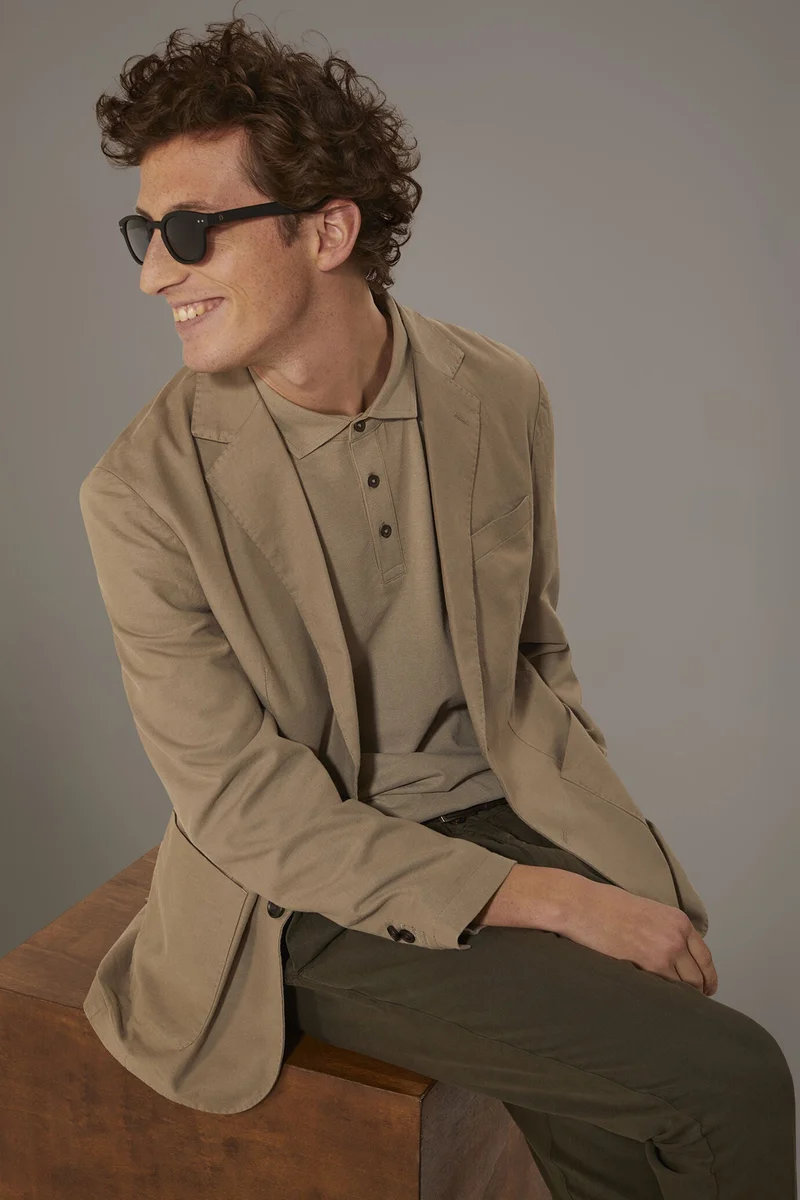 Doppelganger Beige Single breasted cotton linen jacket - Taupe for Men | Best Price UAE