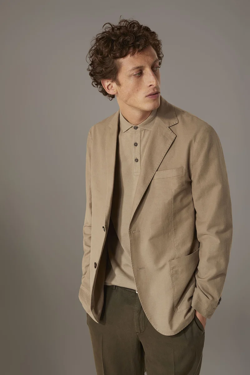 Doppelganger Beige Single breasted cotton linen jacket - Taupe for Men | Best Price UAE