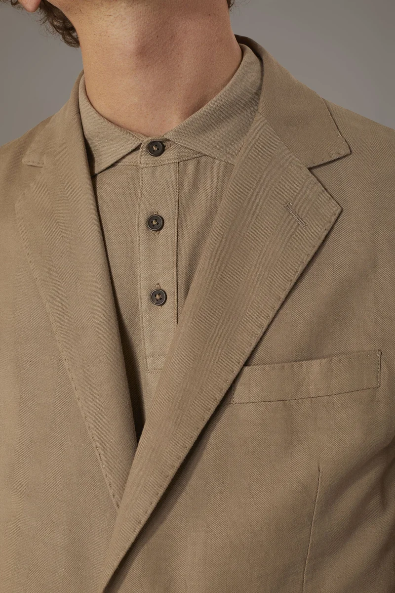 Doppelganger Beige Single breasted cotton linen jacket - Taupe for Men | Best Price UAE