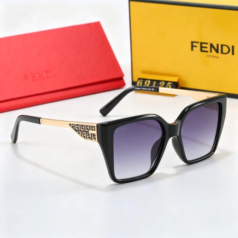 Fendi Roma Women's Black Square Sunglasses,Grey Gradient Lenses with Gold FF Logo Temples - Image 3