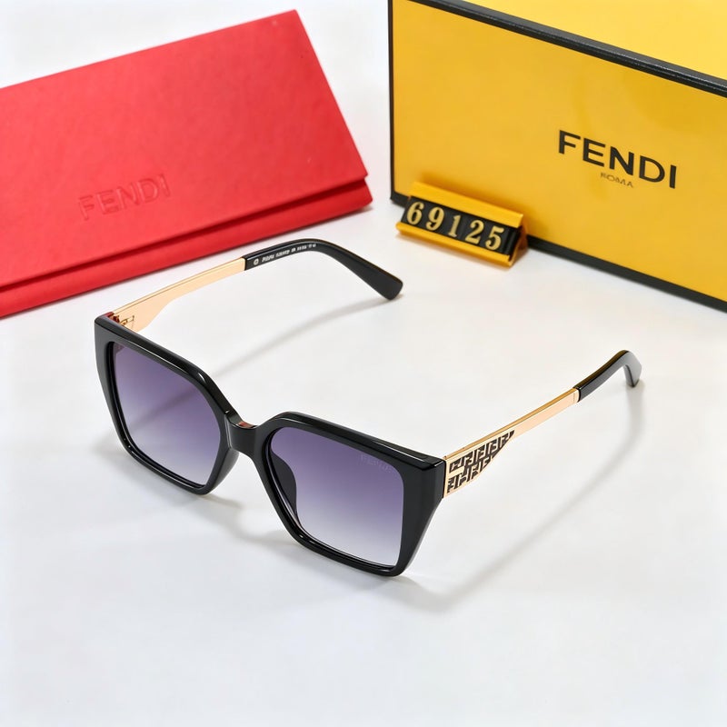 Fendi Roma Women's Black Square Sunglasses,Grey Gradient Lenses with Gold FF Logo Temples - Image 4