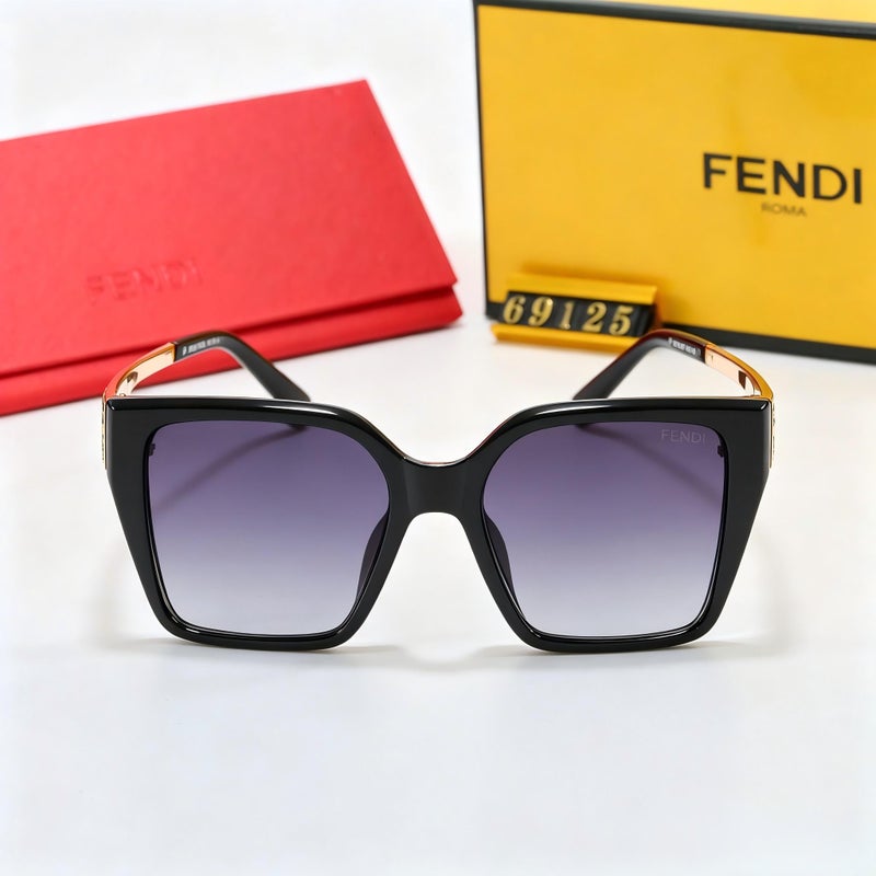 Fendi Roma Women's Black Square Sunglasses,Grey Gradient Lenses with Gold FF Logo Temples - Image 2