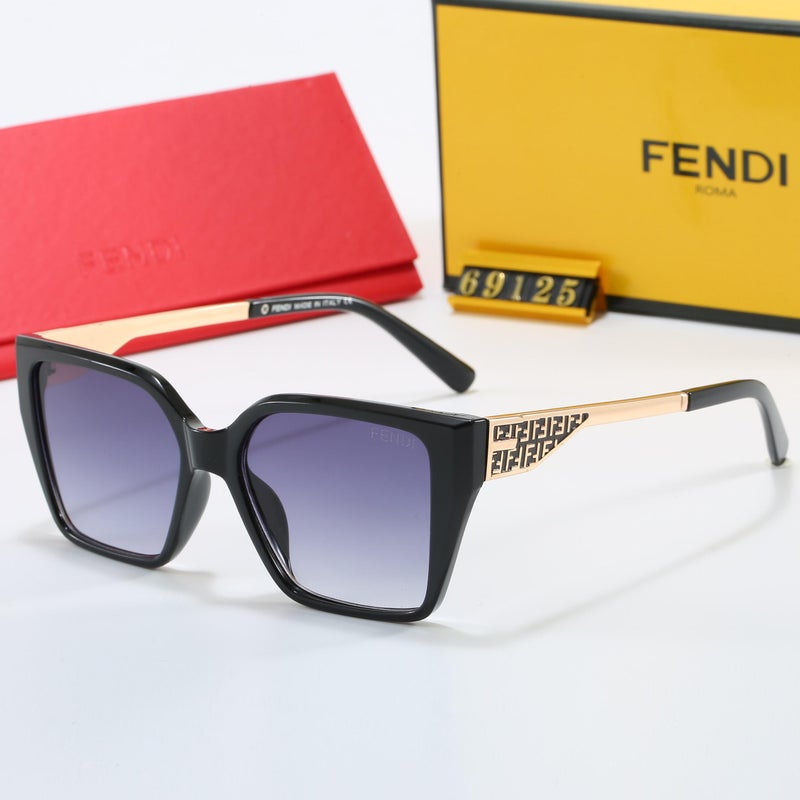Fendi Roma Women's Black Square Sunglasses,Grey Gradient Lenses with Gold FF Logo Temples - Image 1