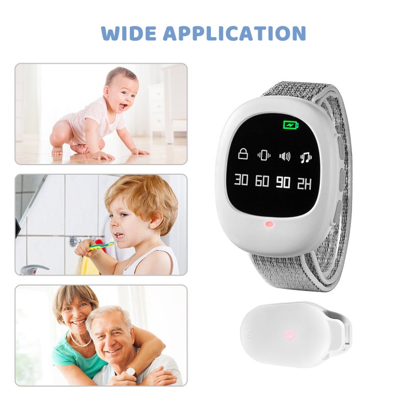 Wireless Bedwetting Alarm Potty Training Watch with Wristband for Kids Elder Care 40M Effective Range Vibration/ Sound/ Vibration + Sound Reminding 30min/60min/90min/2H Timer Built-in Battery LED - Image 5