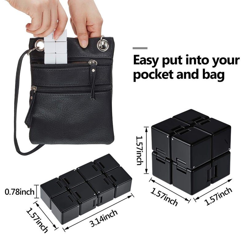 Gejoy 2 Packs Infinity Cube Toys Fidget Blocks, Mini Infinity Cube Desk Toy Stress Relief Toys, Cube ADHD Desk Toy for Adults, Sensory Toys (Black, White) - Image 2