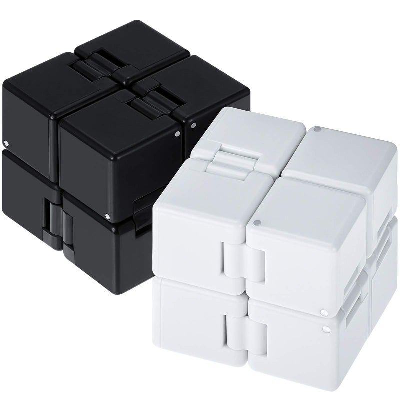 Gejoy 2 Packs Infinity Cube Toys Fidget Blocks, Mini Infinity Cube Desk Toy Stress Relief Toys, Cube ADHD Desk Toy for Adults, Sensory Toys (Black, White) - Image 1