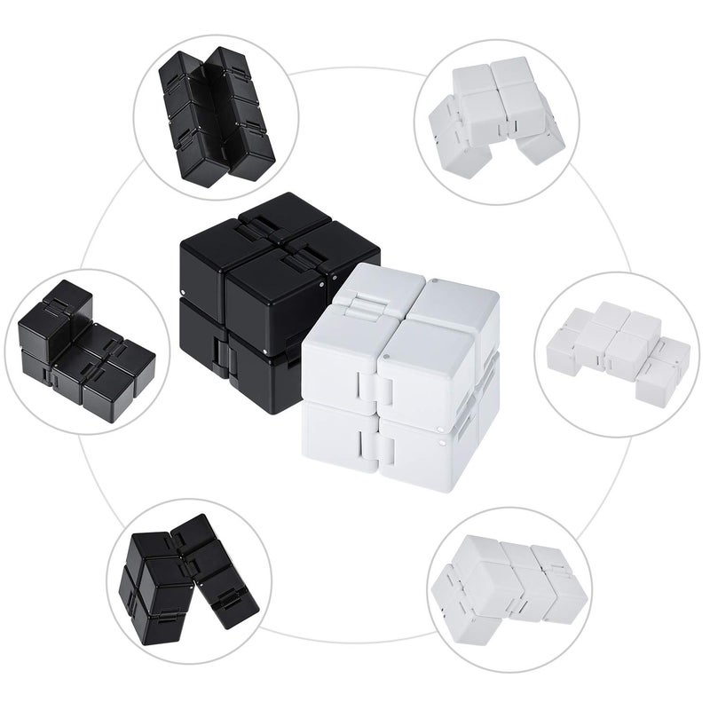 Gejoy 2 Packs Infinity Cube Toys Fidget Blocks, Mini Infinity Cube Desk Toy Stress Relief Toys, Cube ADHD Desk Toy for Adults, Sensory Toys (Black, White) - Image 3