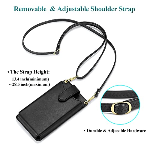 Peacocktion Black Small Leather Purses for Women, Travel Crossbody Bags for Women with Card Slot, Wallet Card Holder - Image 5