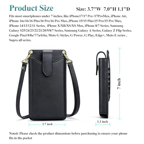 Peacocktion Black Small Leather Purses for Women, Travel Crossbody Bags for Women with Card Slot, Wallet Card Holder - Image 4