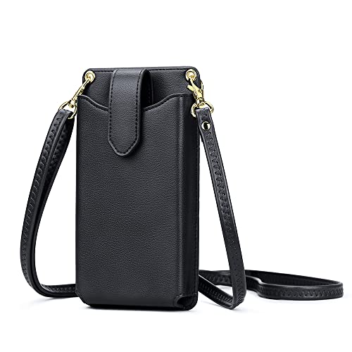 Peacocktion Black Small Leather Purses for Women, Travel Crossbody Bags for Women with Card Slot, Wallet Card Holder - Image 1
