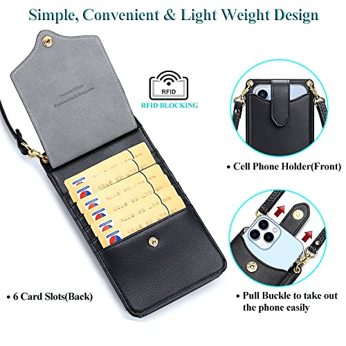 Peacocktion Black Small Leather Purses for Women, Travel Crossbody Bags for Women with Card Slot, Wallet Card Holder - Image 3