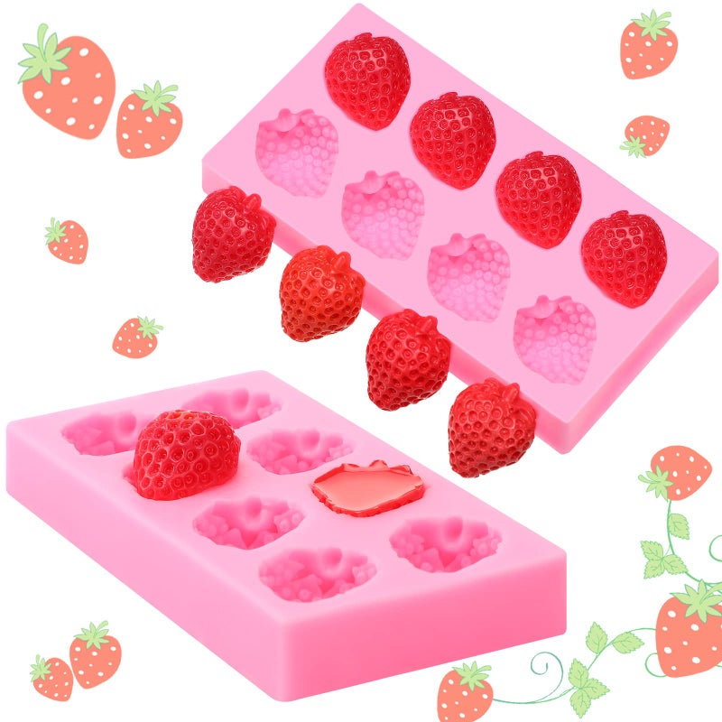 Newtay 2 Pieces Strawberry Mold Silicone 3D Cupcake Strawberry Mold for DIY Topper Decorating Cake Chocolate Cookies Sugar Polymer Clay Crafting Project