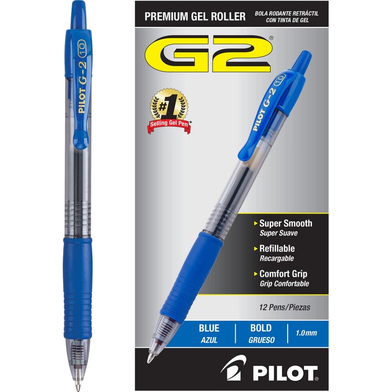 Pilot G2 Premium Gel Roller Pens, Bold Point 1 mm, Blue Ink Pens Bold Point, Pack of 12 - Ideal for School, Journaling, and Office Writing - Image 2