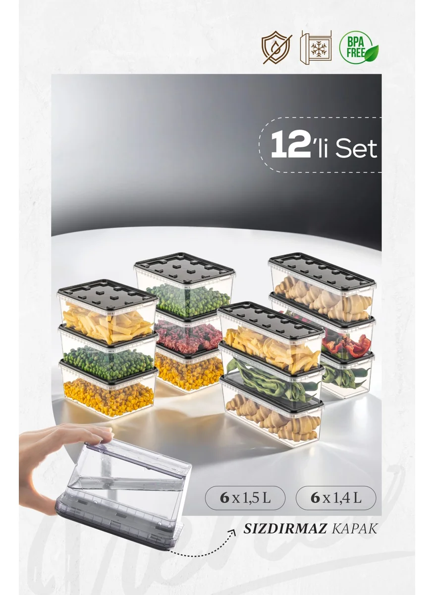Vienev 12LI 6x(1.5-1.4 Lt) Block Refrigerator and Deep Freezer Leakproof Storage Container Anthracite