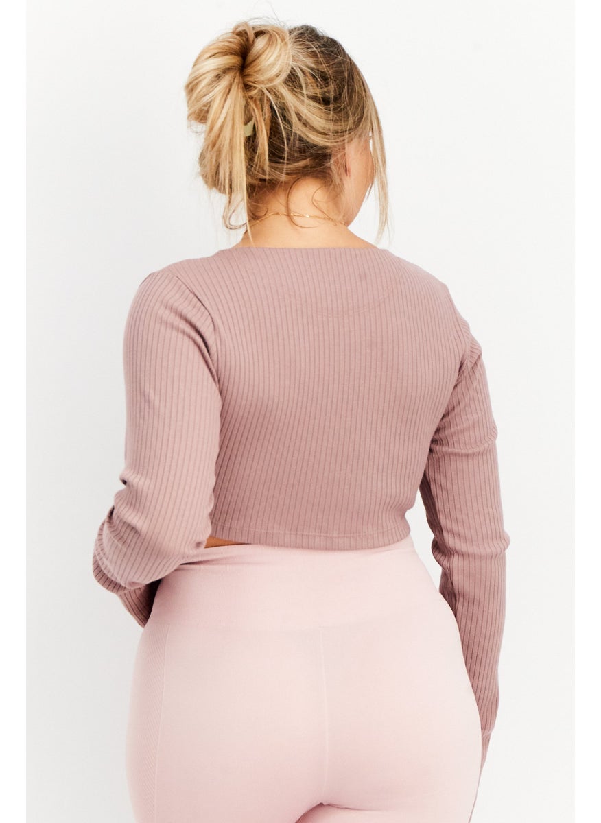 Adidas Women Sportswear Fit Long Sleeve Ribbed Crop Top, Mauve  - Image 4
