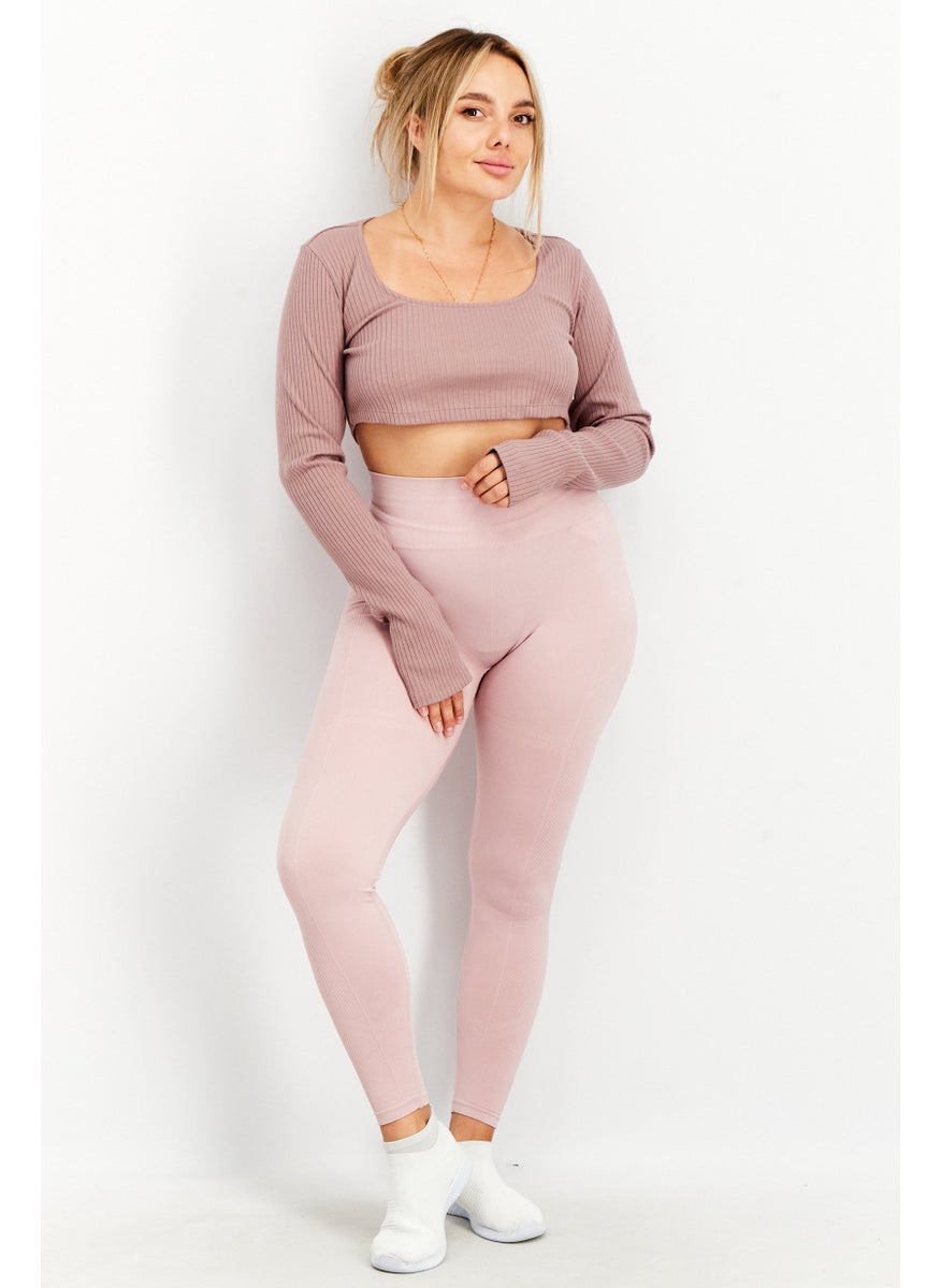 Adidas Women Sportswear Fit Long Sleeve Ribbed Crop Top, Mauve  - Image 3
