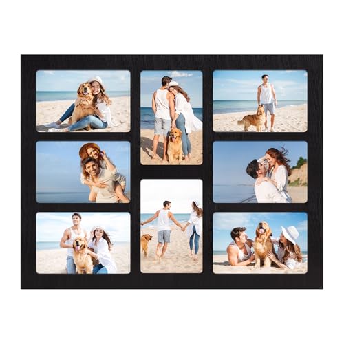 YESKAY 4x6 Collage Picture Frame 8 Opening 4 x 6 Photo Frames DisplayMultiple Family Photo Collage Frames with Real Glass for Wall DecorRustic Black 1 PackOD13X17in - Image 1