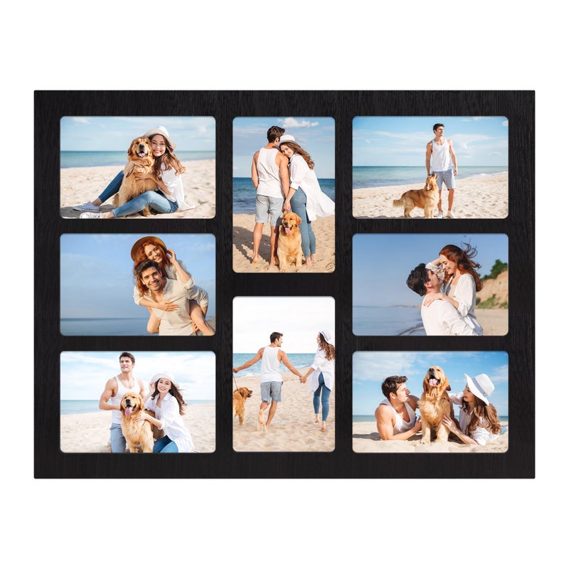 YESKAY 4x6 Collage Picture Frame 8 Opening 4 x 6 Photo Frames DisplayMultiple Family Photo Collage Frames with Real Glass for Wall DecorRustic Black 1 PackOD13X17in - Image 2