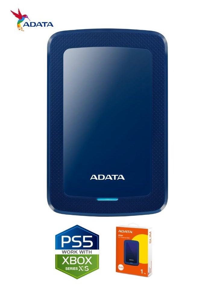 ADATA - HV300 1TB External HDD Slim Hard Drive | Compatible with PS5 XBOX for Superfast Gaming Fast Data Transfer | Blue - Image 1