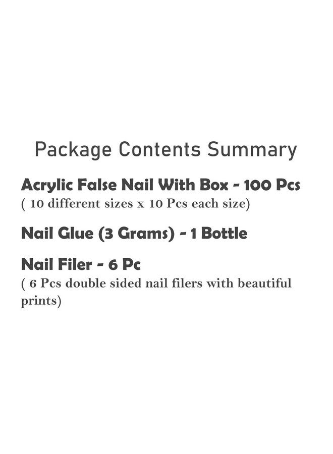 STORE 2508 Store2508 Acrylic Artificial False Nails 100 Pcs With Box, Nail Glue & Nail Filers Pack Of 8 (Set A) - Image 4