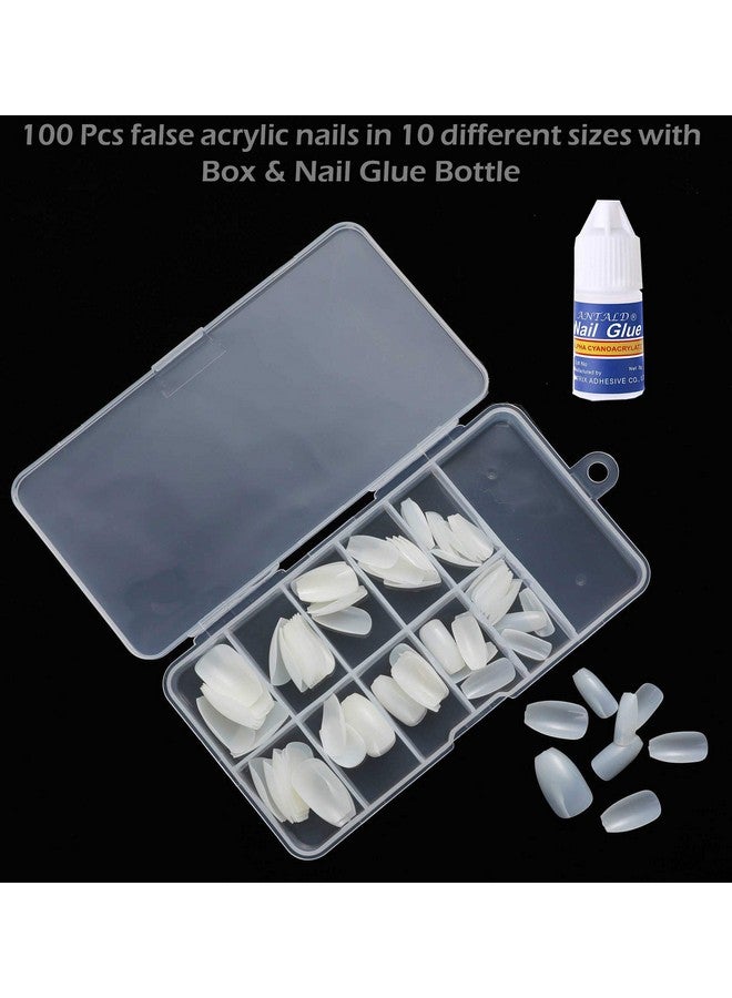 STORE 2508 Store2508 Acrylic Artificial False Nails 100 Pcs With Box, Nail Glue & Nail Filers Pack Of 8 (Set A) - Image 2