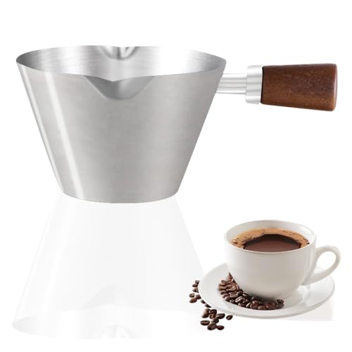Supvox® 90ml Espresso Coffee Cup Brushed Stainless Steel Wooden Handle Measuring Cup Dual-way V-nozzle Design Kitchen Measuring Cup Small Oil Pot - Image 1