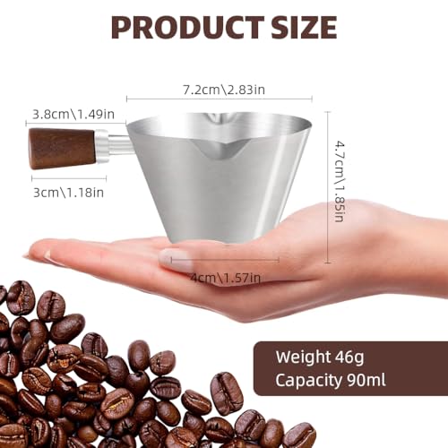 Supvox® 90ml Espresso Coffee Cup Brushed Stainless Steel Wooden Handle Measuring Cup Dual-way V-nozzle Design Kitchen Measuring Cup Small Oil Pot - Image 2