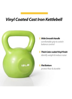 WENBO Kettlebell For Men & Women Vinyl Coated Cast Iron Kettlebell Excercise Fitness Kettlebell For Home & Gym Strenght Workout (15Lbs Green)  - Image 3