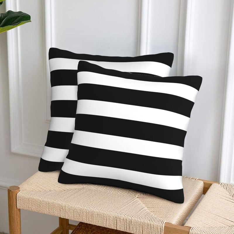 Poream Stripe Black and White Farmhouse Throw Pillow Covers 18x18 Inch Sunmmer Pillow Case Soft Outdoor Pillowcase Cushion Covers Set of 2 for Sofa Bed Bedroom Car Chair Living Room Home Decorative - Image 3