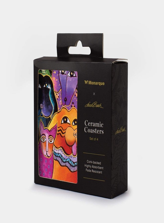 Monarque Ceramic Drink Coasters, Set of Four, Laurel Burch (Dogs and Doggies) - Image 2