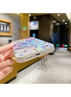 REOCLE Phone Case for iPhone 13 14 Colorful Retro Oil Painting Printed Flower Laser Beam Glossy Pattern Cute Curly Waves Border Exquisite Phone Cover Stylish Durable Protective Case for Girls  - Image 5