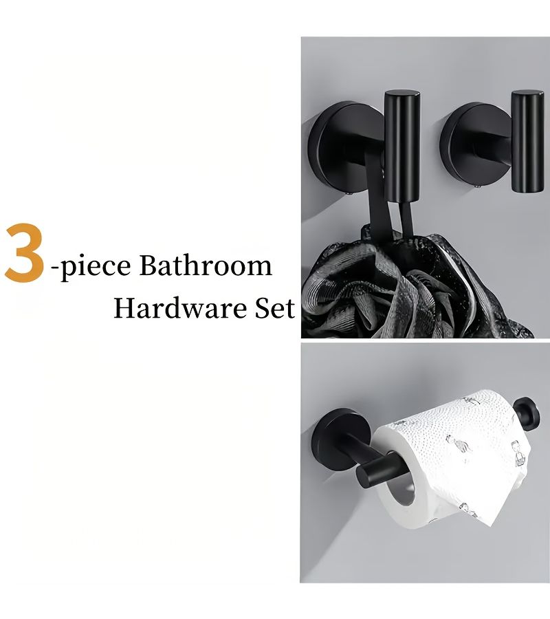 Black 3 Piece Bathroom Hardware Set Stainless Steel Towel Holder Toilet Paper Storage - Image 4