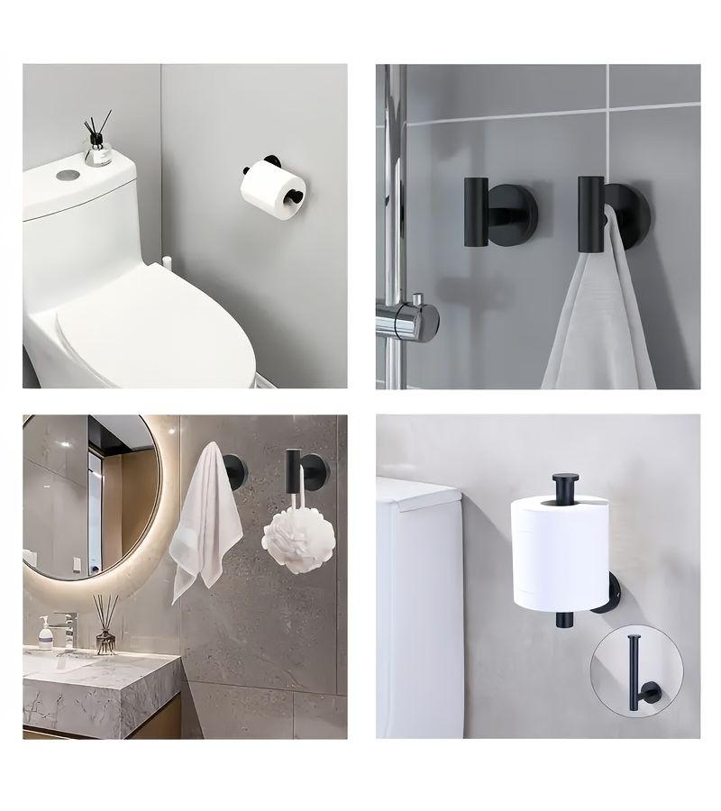 Black 3 Piece Bathroom Hardware Set Stainless Steel Towel Holder Toilet Paper Storage - Image 3