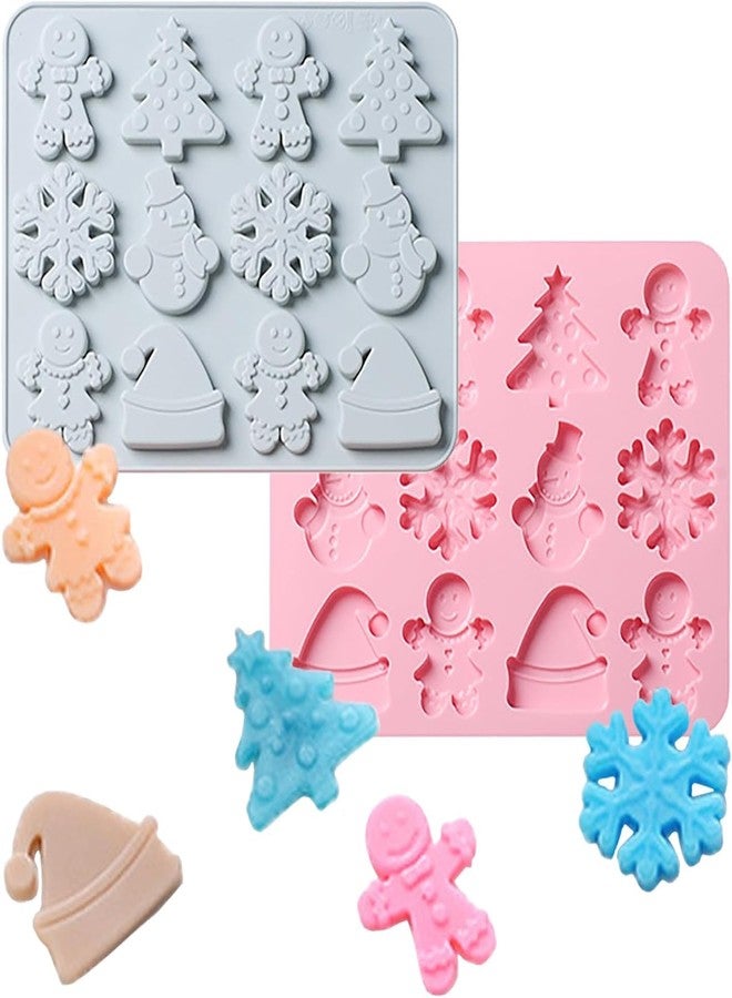 MARHABA TRADERS Christmas Chocolate Candy Silicone Mold, 12 Hole Snowman Snowflakes Shape Mold, Christmas Tree Hat DIY Cookies Candy Gummy Chocolate Mold Ice Cream Tray for Christmas Party - Image 1