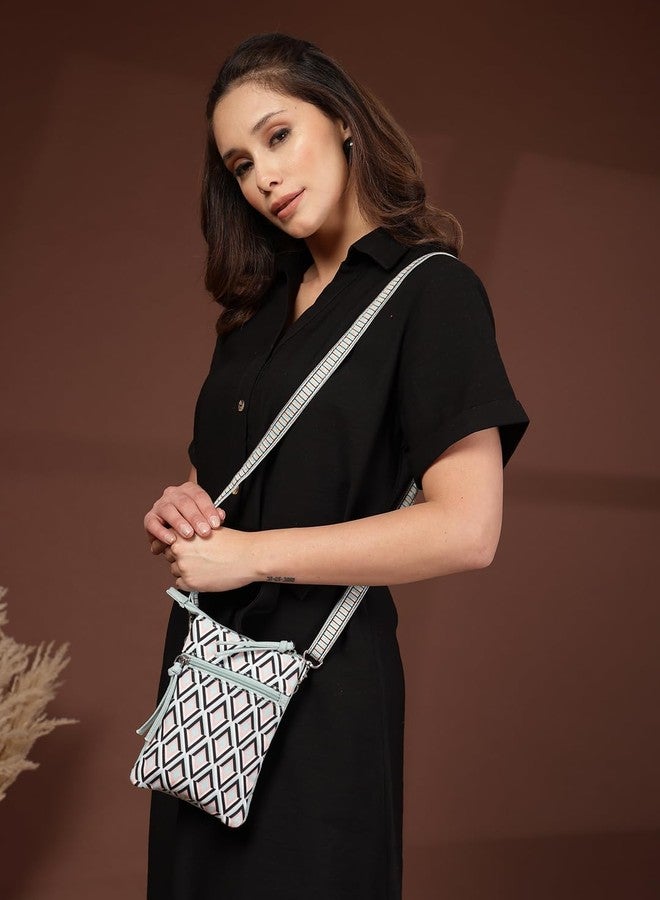 Anekaant Tile Trip Teal Canvas Geometric Sling Bag for Girls | Perfect for Travel & Daily Outings - Image 2