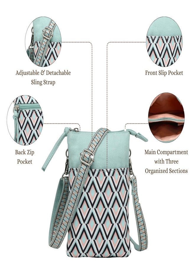 Anekaant Tile Trip Teal Canvas Geometric Sling Bag for Girls | Perfect for Travel & Daily Outings - Image 3