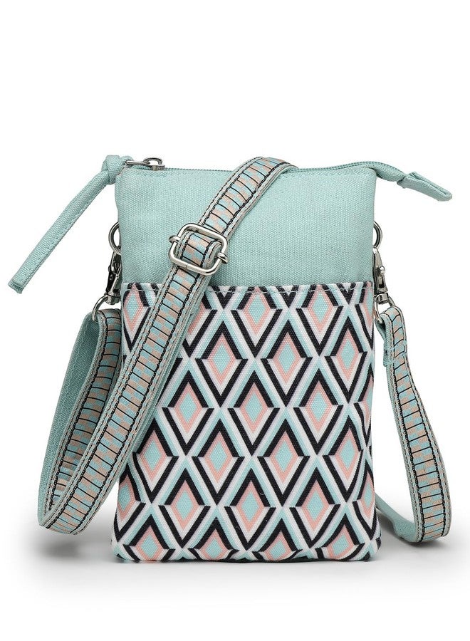 Anekaant Tile Trip Teal Canvas Geometric Sling Bag for Girls | Perfect for Travel & Daily Outings - Image 1