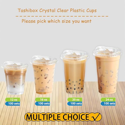 TashiBox 24oz100 Sets Clear Plastic Cups With Strawless Sip Through Lids,Clear Crystal disposable plastic cups,smoothie cups - Image 2