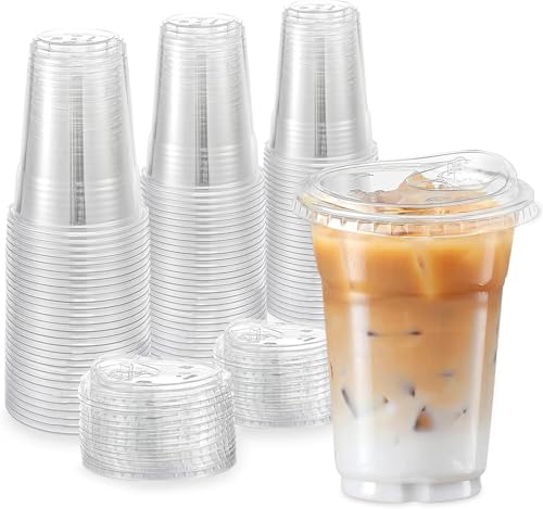 TashiBox 24oz100 Sets Clear Plastic Cups With Strawless Sip Through Lids,Clear Crystal disposable plastic cups,smoothie cups - Image 5