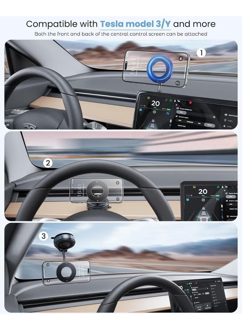 حامل هاتف مغناطيسي مزود بكوب شفط لـ Magsafe - حامل هاتف مغناطيسي قابل للتعديل بزاوية 360 درجة للسيارة، حامل سيارة قابل للطي بحجم الجيب، حامل هاتف محمول لسيارتك لسلسلة iPhone 17 و16 و15 و14 و13 و12 و11 - Image 2