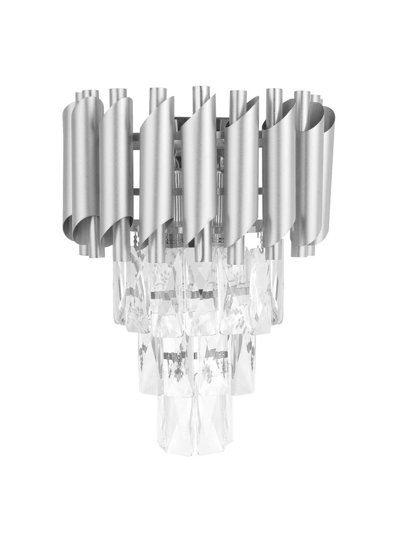 أس بي مصباح حائط كريستالي عصري، مصباح حائط كريستالي E14 بثلاث طبقات، مصباح حائط داخلي LED فضي، ديكور إضاءة داخلية لغرفة المعيشة وغرفة النوم وغرفة الطعام والممر - Image 1