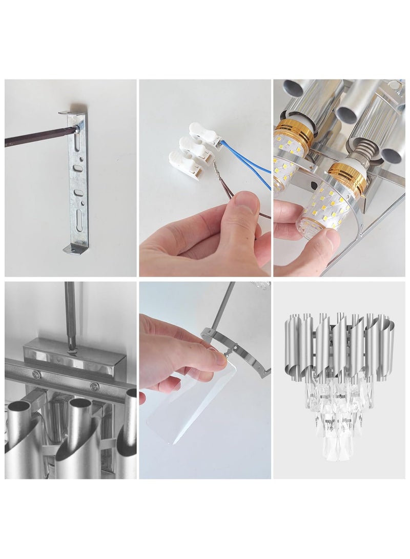 أس بي مصباح حائط كريستالي عصري، مصباح حائط كريستالي E14 بثلاث طبقات، مصباح حائط داخلي LED فضي، ديكور إضاءة داخلية لغرفة المعيشة وغرفة النوم وغرفة الطعام والممر - Image 4