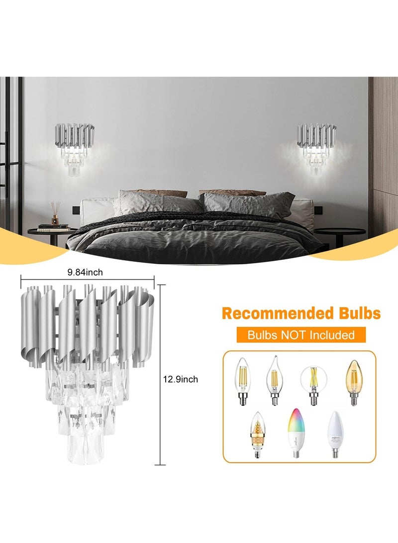 أس بي مصباح حائط كريستالي عصري، مصباح حائط كريستالي E14 بثلاث طبقات، مصباح حائط داخلي LED فضي، ديكور إضاءة داخلية لغرفة المعيشة وغرفة النوم وغرفة الطعام والممر - Image 3