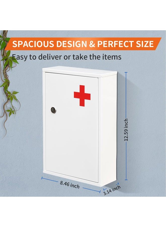 Ydocabinit Steel Wall-Mount Lockable Medical Cabinet, 2-Tier Medical Box with Key, Metal Storage Box, Medicine Organizer Secure Large Capacity, First Aid Cabinet for Bathroom School 12.59×8.46×3.14" - Image 2