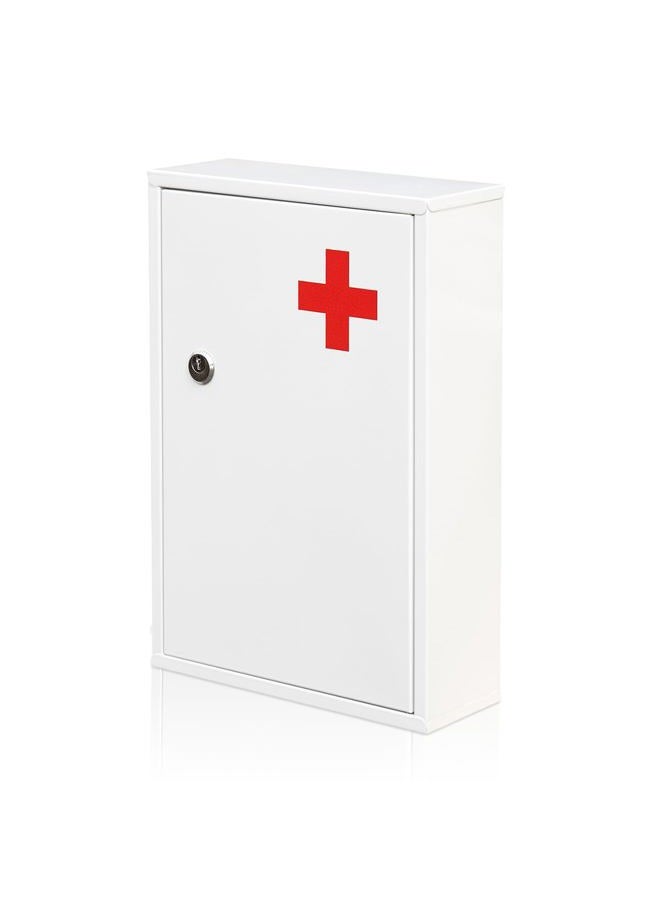 Ydocabinit Steel Wall-Mount Lockable Medical Cabinet, 2-Tier Medical Box with Key, Metal Storage Box, Medicine Organizer Secure Large Capacity, First Aid Cabinet for Bathroom School 12.59×8.46×3.14" - Image 1