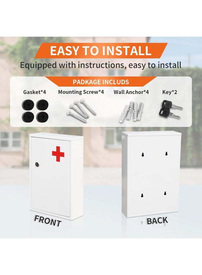 Ydocabinit Steel Wall-Mount Lockable Medical Cabinet, 2-Tier Medical Box with Key, Metal Storage Box, Medicine Organizer Secure Large Capacity, First Aid Cabinet for Bathroom School 12.59×8.46×3.14" - Image 4