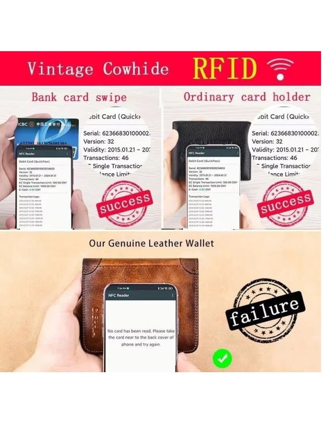 Genuine Leather Wallet Retro Business Design Rfid Protection Short Card Holder Coin Purses Money Bag Men Business Wallet  - Image 3