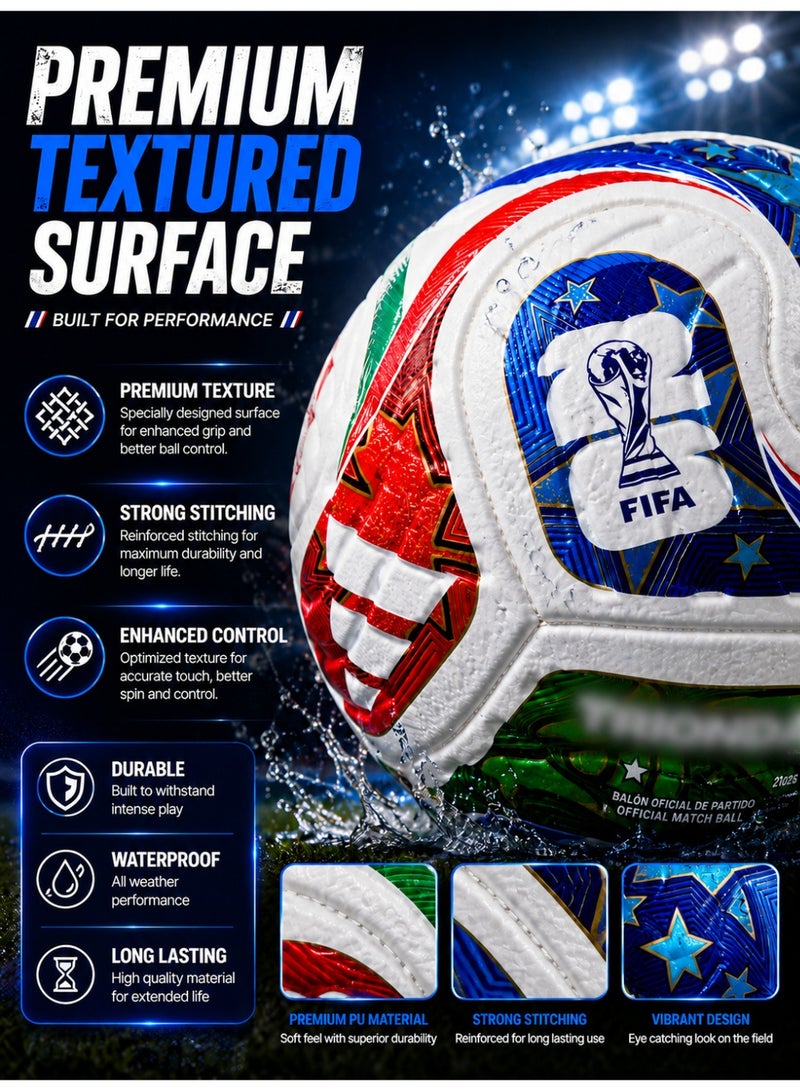 FIFA World Cup -2026 Professional Size 5 Football – Durable Match Style Soccer Ball for Training, Indoor & Outdoor Play, Strong Grip & Control Football for Kids & Adults - Image 4